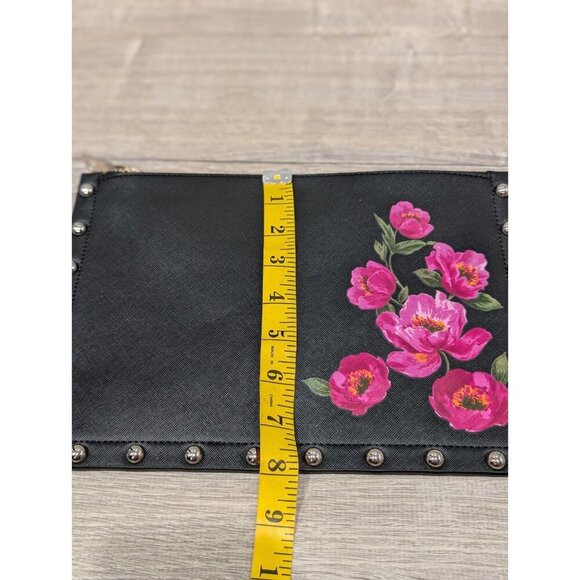 NEW White House Black Market Clutch Purse Handbag Black w Floral pattern Top Zip - Picture 7 of 16